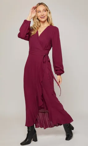 Bluivy Burgundy Ruffle Hem Wrap Maxi Dress