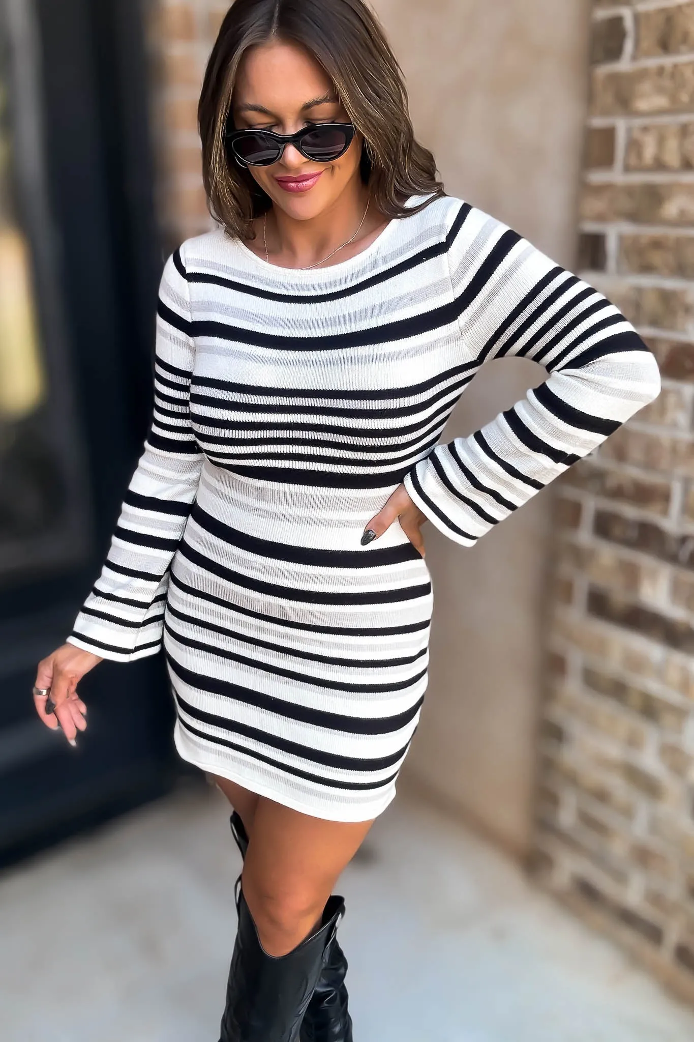 Boat Neck Bell Sleeve Sweater Dress