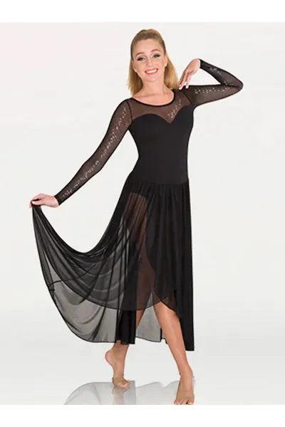 Body Wrappers TW617 Adult Twinkle Open Back Mesh Long Sleeve Dress