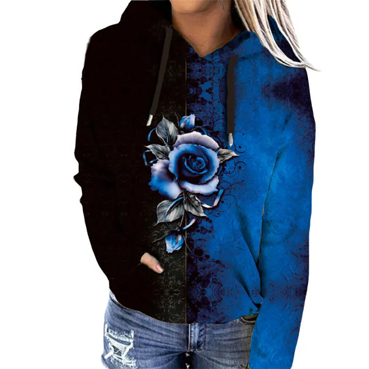 Butterfly & Rose Printed Hooded Sweatshirt