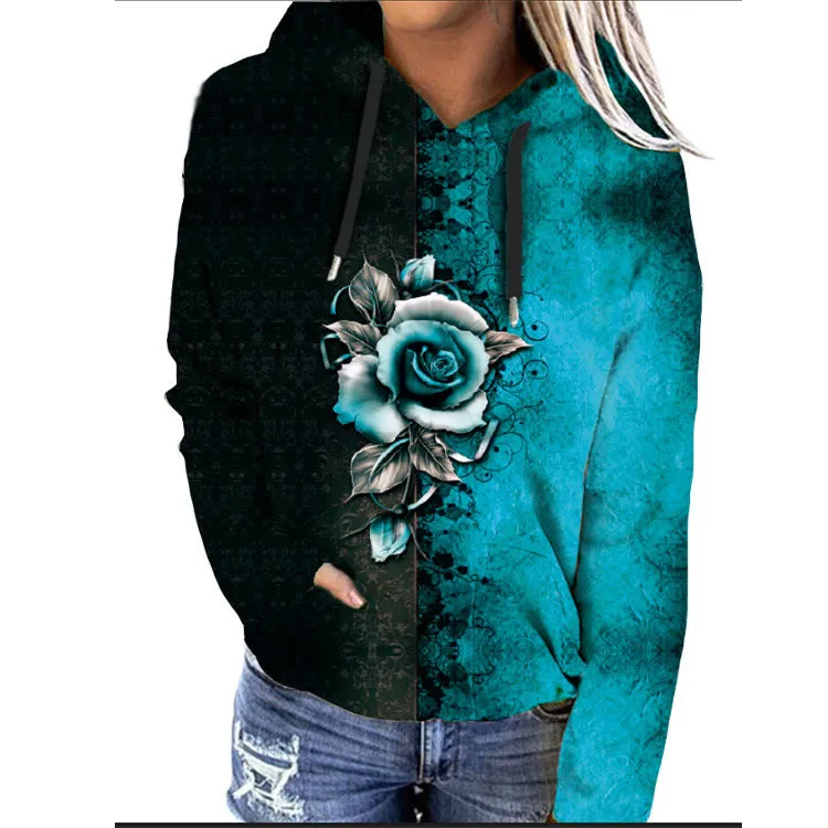 Butterfly & Rose Printed Hooded Sweatshirt