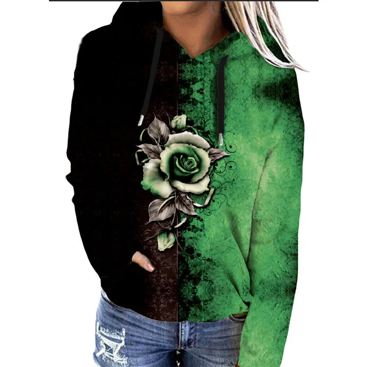 Butterfly & Rose Printed Hooded Sweatshirt