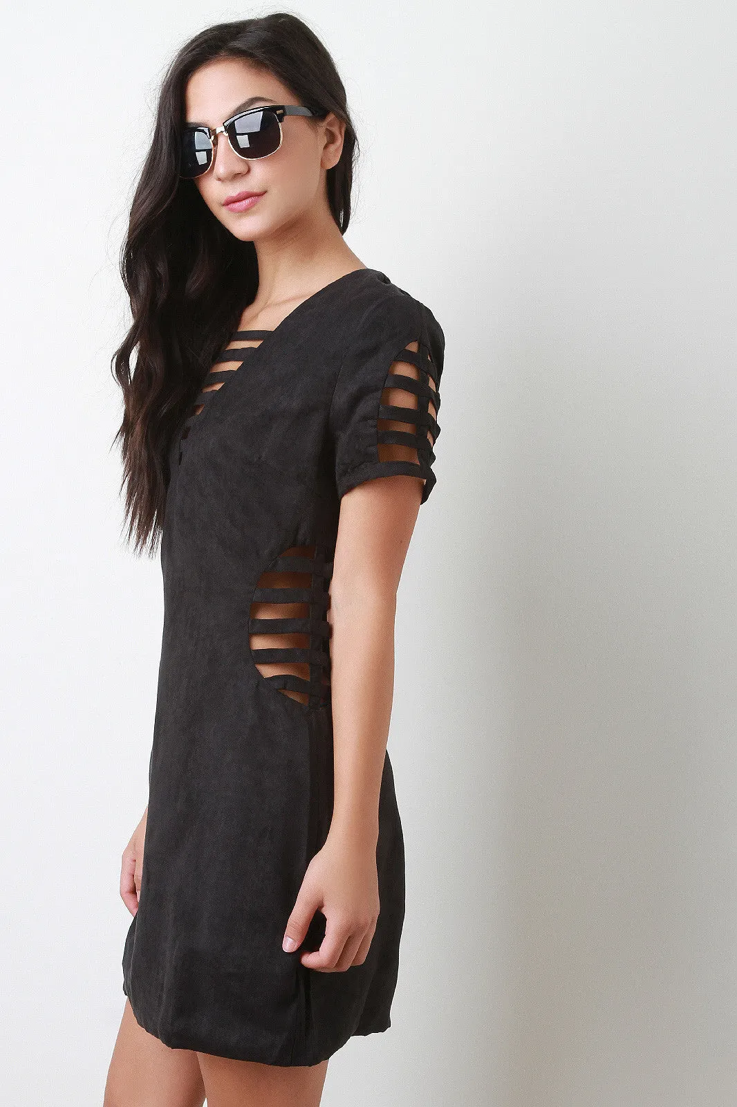 Caged Vegan Suede Dress