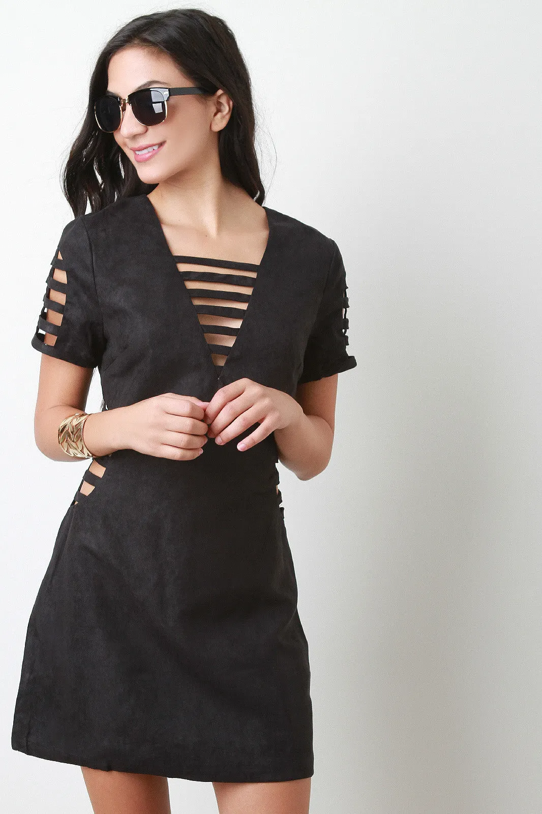 Caged Vegan Suede Dress