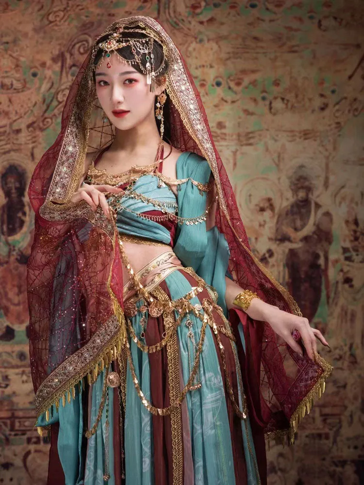 Classic Exotic Style Dunhuang Feitian Cosplay Western Region Princess Hanfu Costume Four-Piece Set