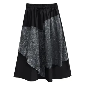 Colorblock Patchwork Folds A Line Skirt For Women High Waist Spliced Pocket Streetwear Skirts Female Fashion