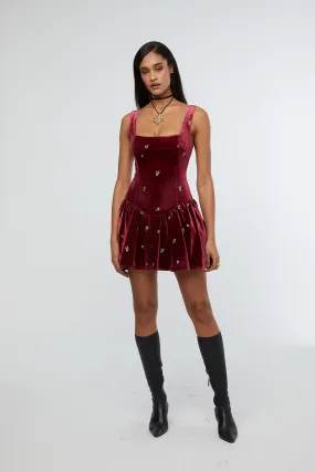 Corset Peplum Mini Dress Burgundy