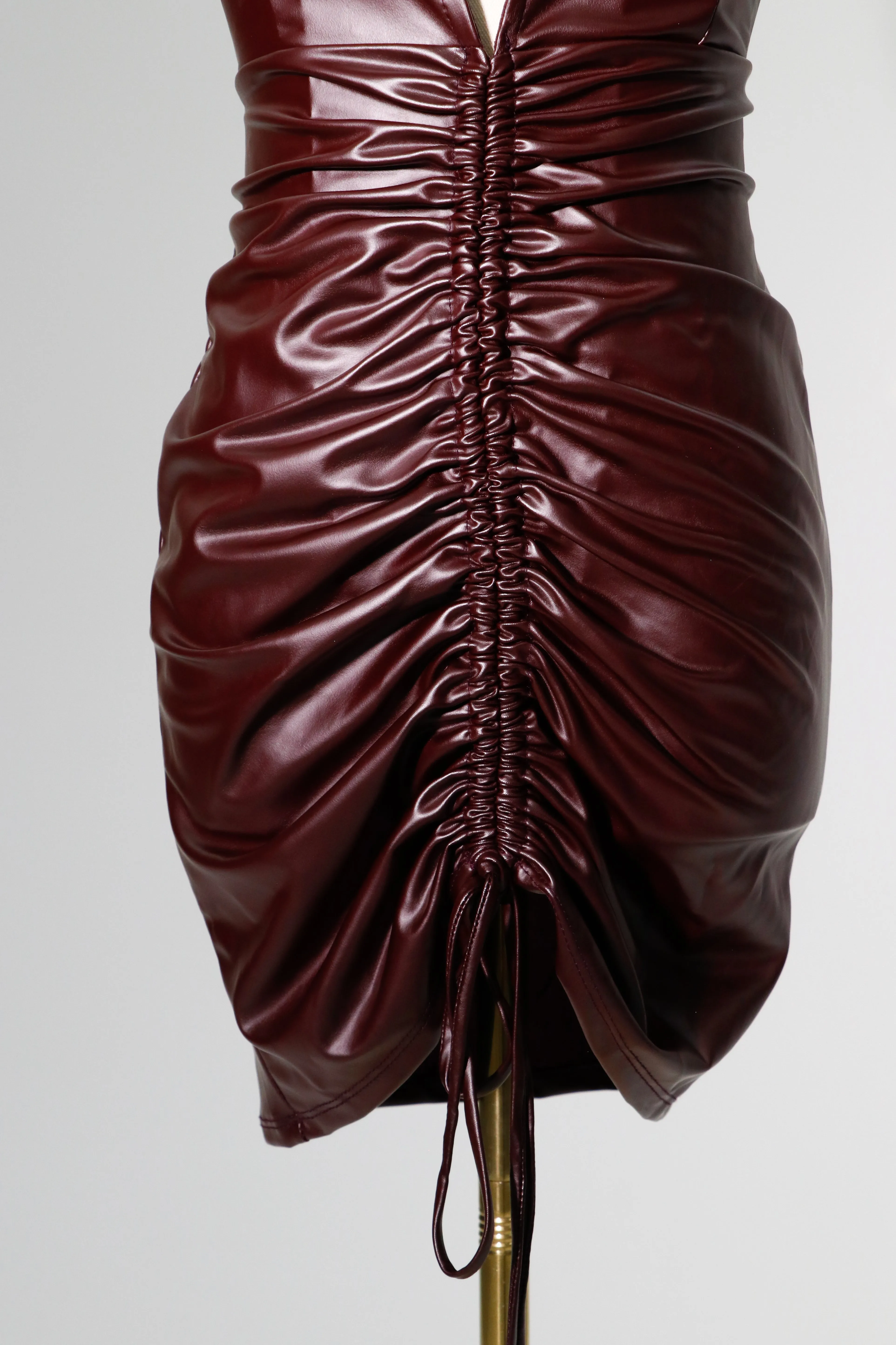 dark burgundy leather stretchy dress