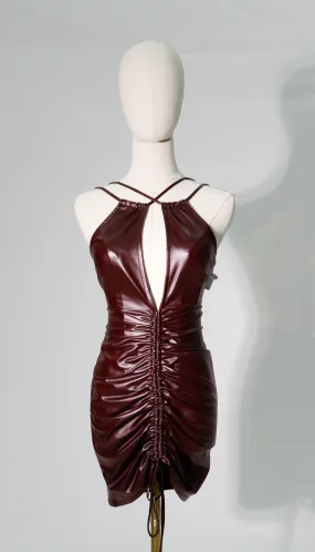 dark burgundy leather stretchy dress