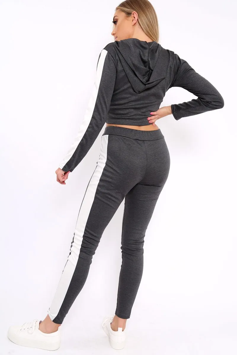 Dark Grey Hoodie and Joggers Side Stripe Loungewear Set - Dora