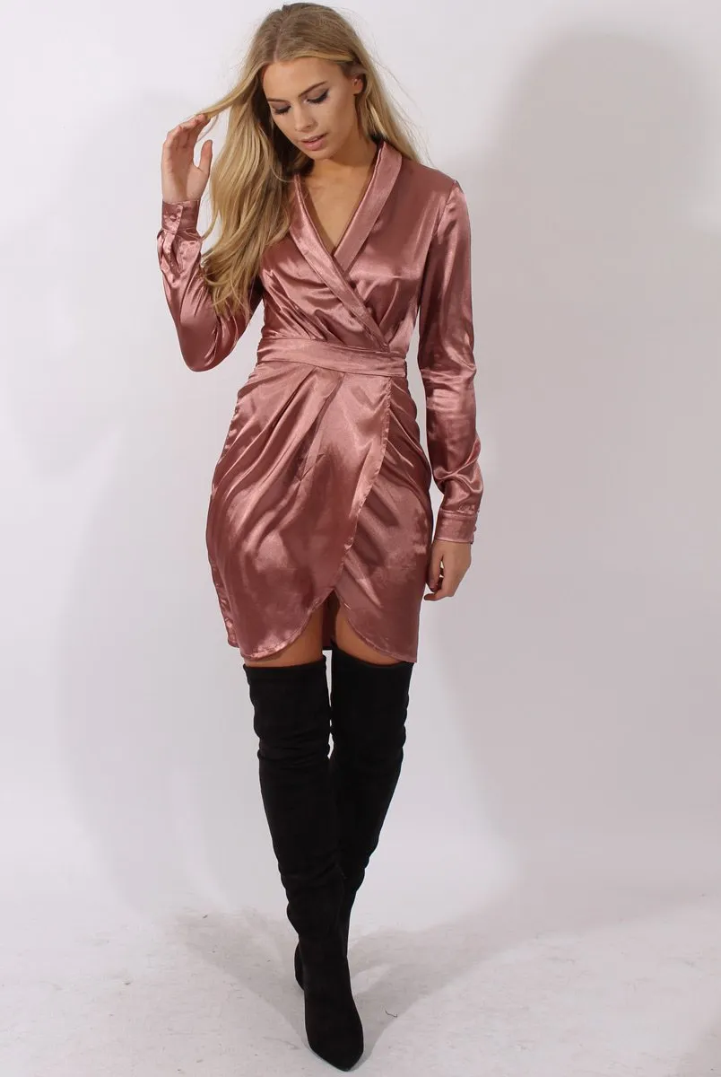 Dark Pink Satin Wrap Dress - Jolene