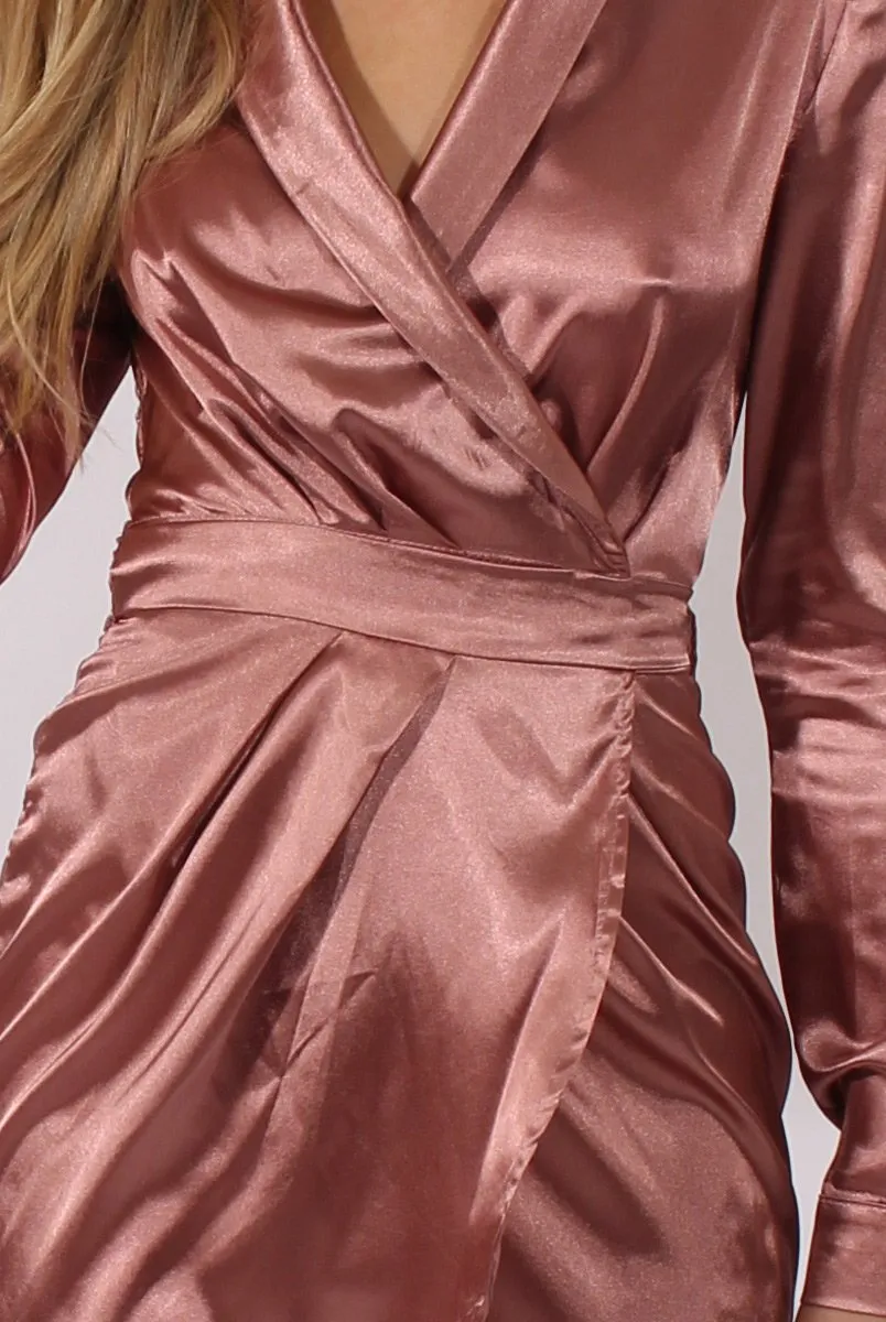 Dark Pink Satin Wrap Dress - Jolene