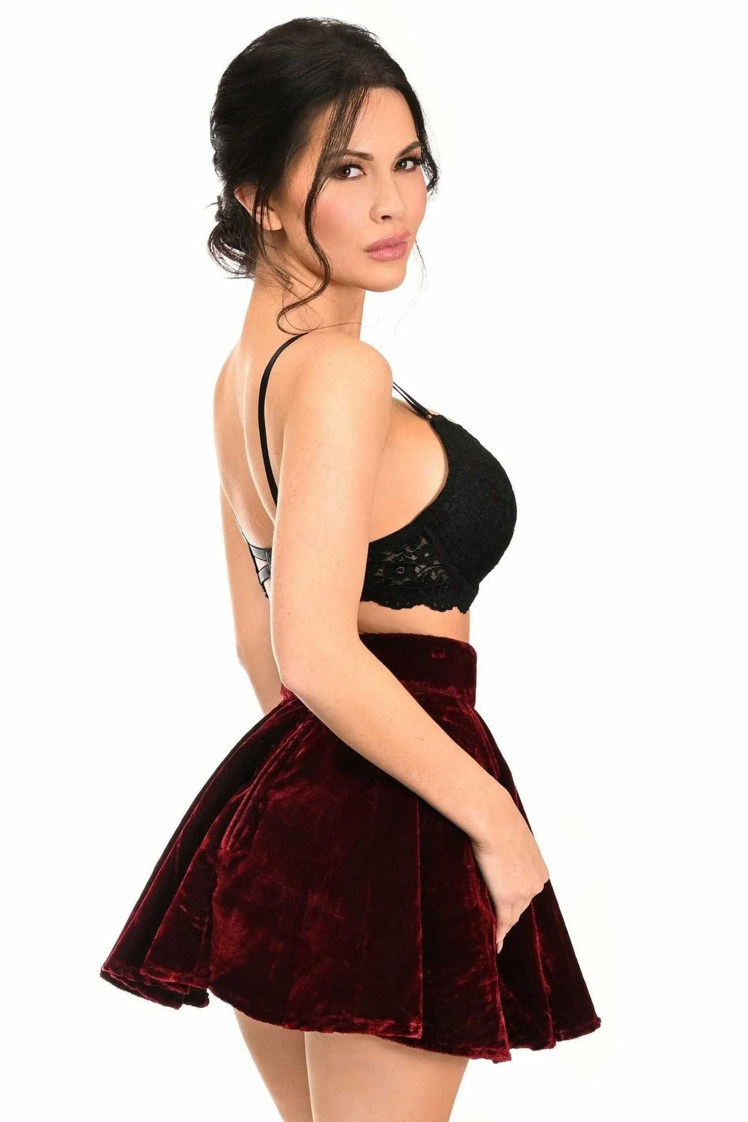 Dark Red Crushed Velvet Skirt