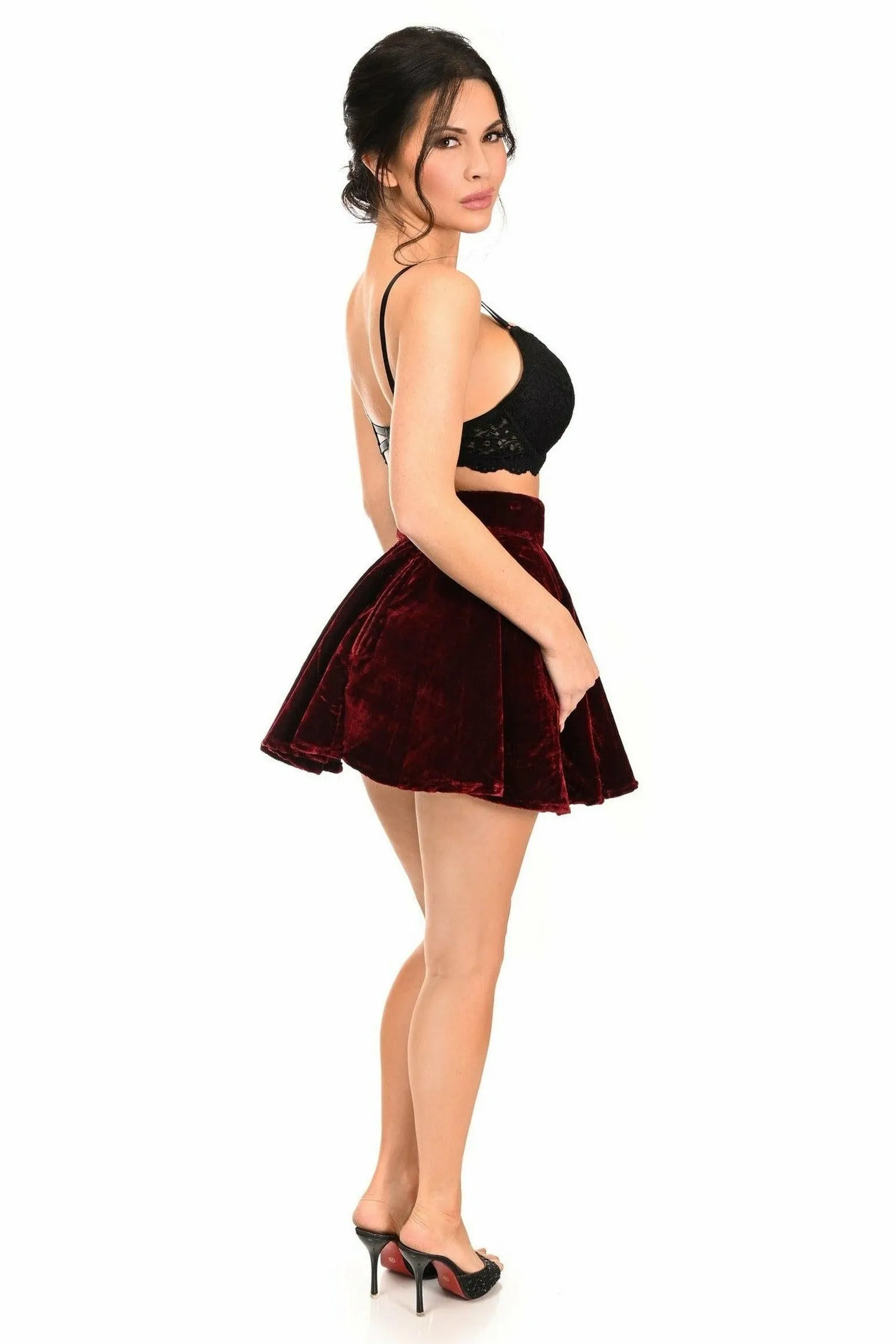 Dark Red Crushed Velvet Skirt