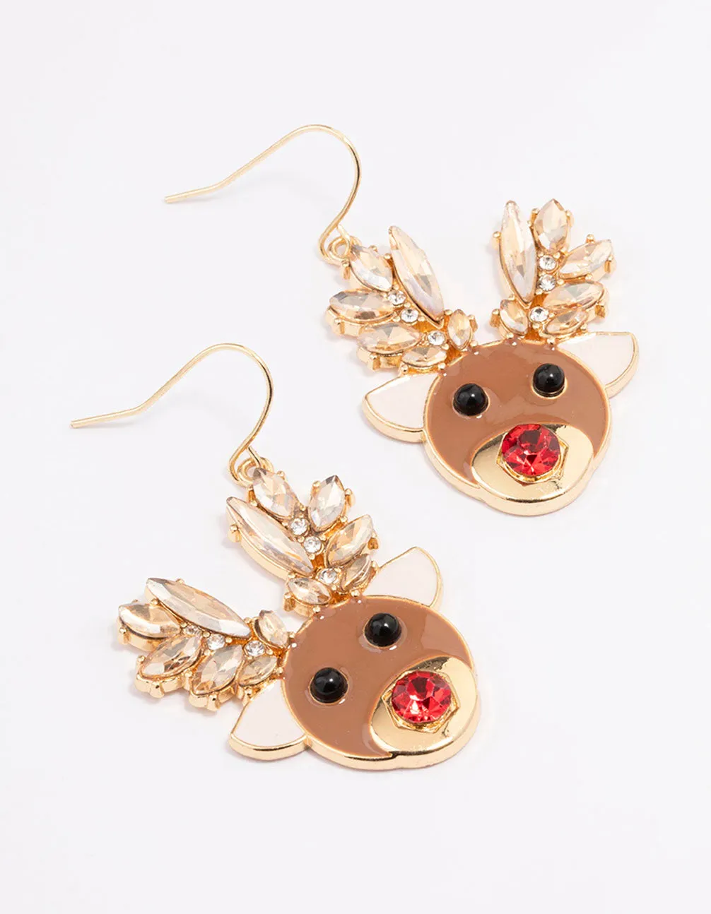 Diamante & Enamel Reindeer Drop Earrings