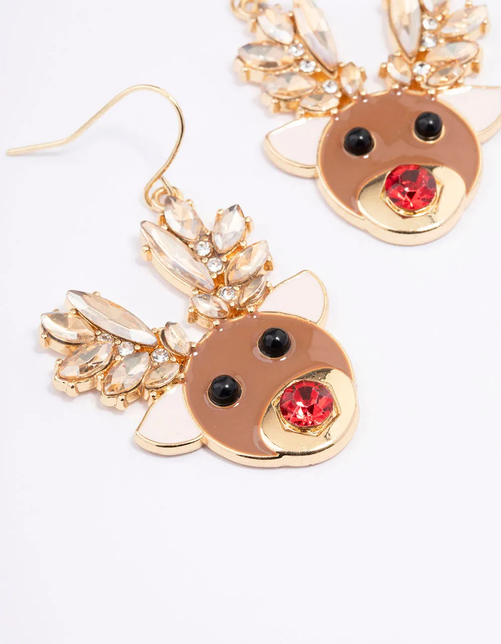 Diamante & Enamel Reindeer Drop Earrings