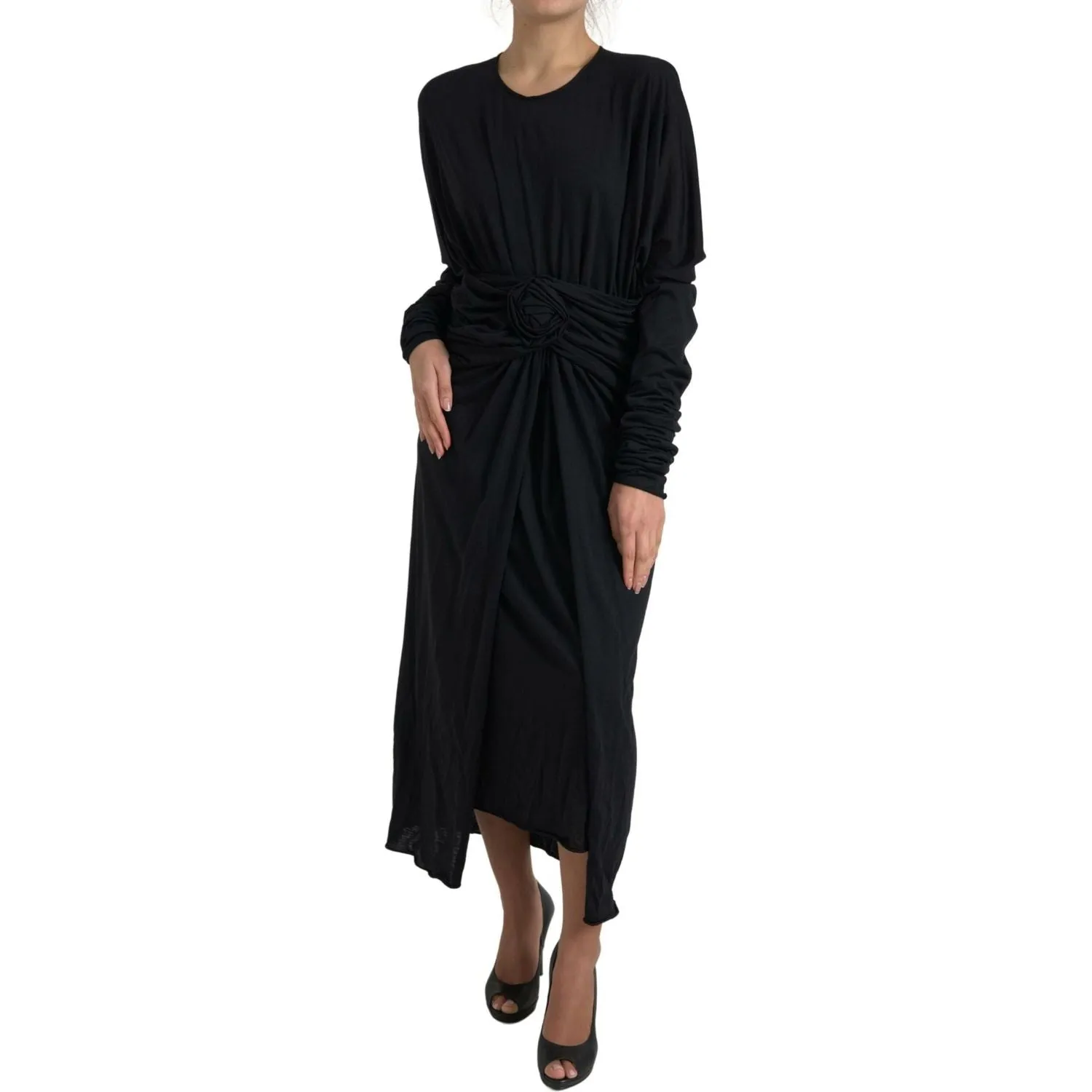 Dolce & Gabbana Elegant Black Wool Wrap Dress