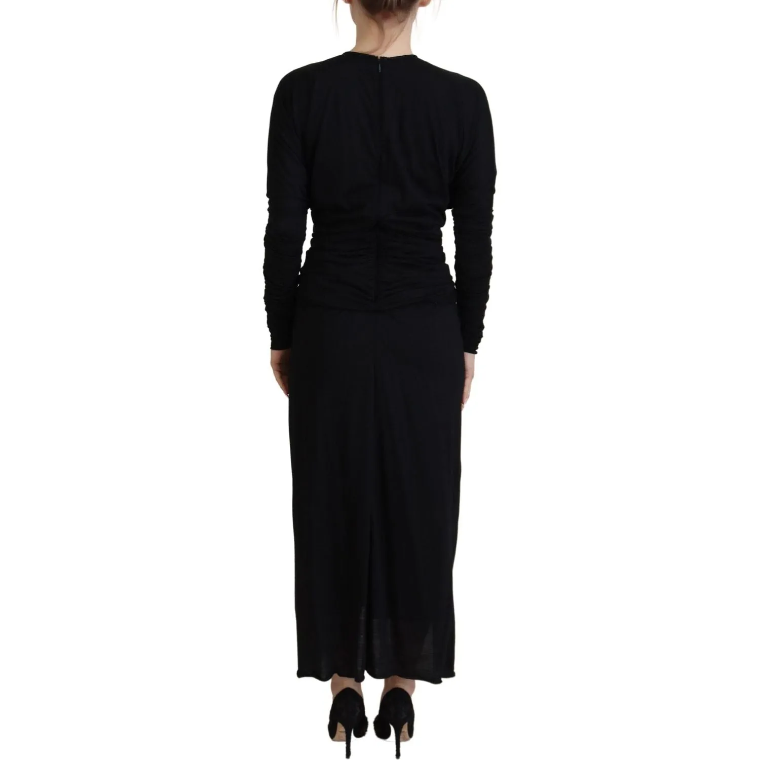 Dolce & Gabbana Elegant Sheath Wrap Dress with Long Sleeves