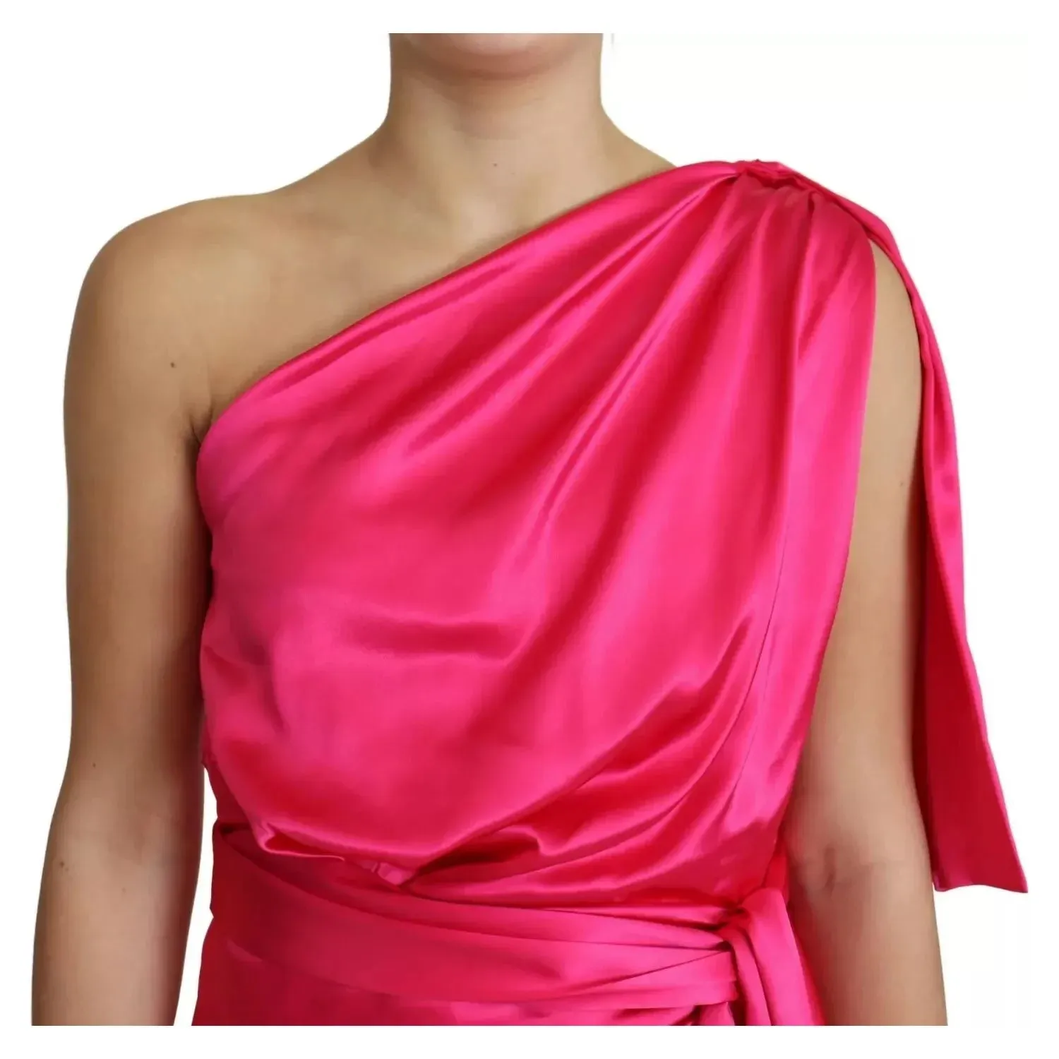 Dolce & Gabbana Fuchsia Fitted Cut One Shoulder Midi Dress