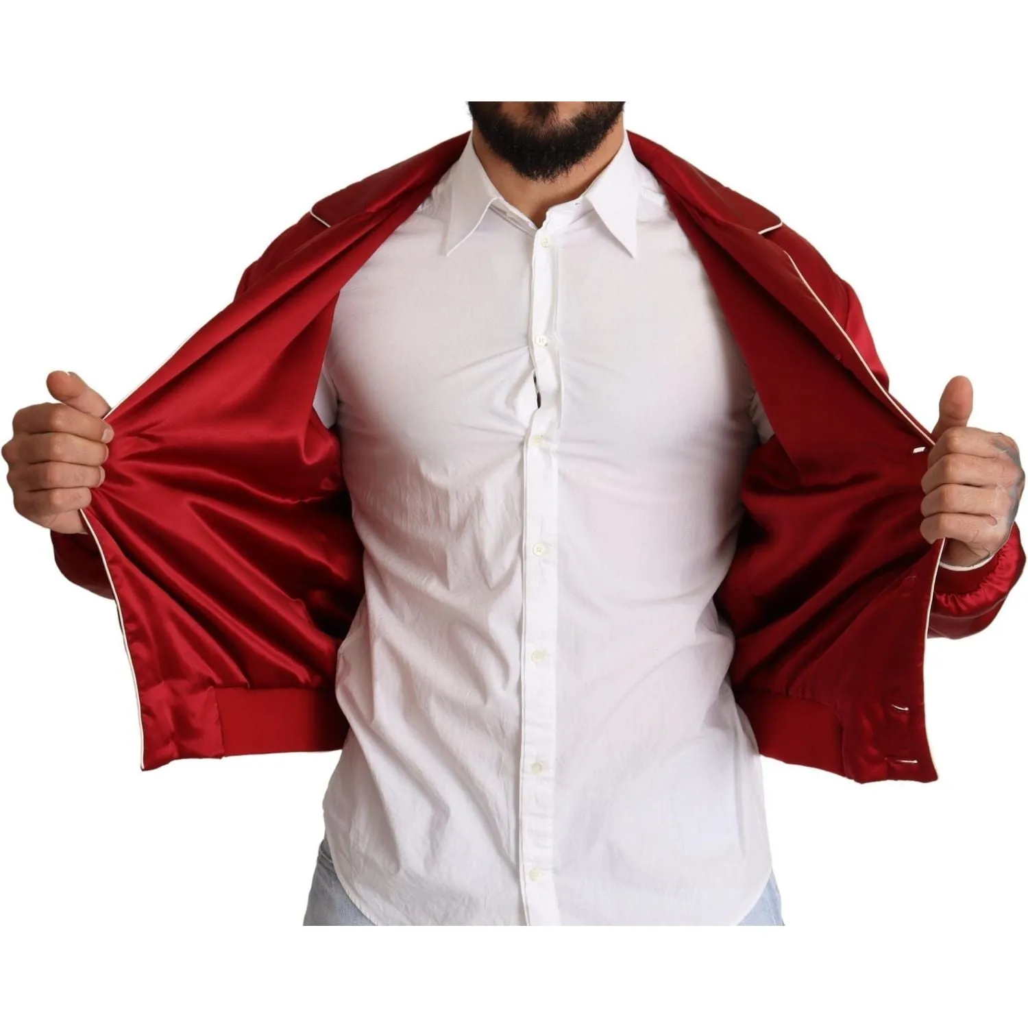 Dolce & Gabbana Sumptuous Silk Red Bomber Jacket