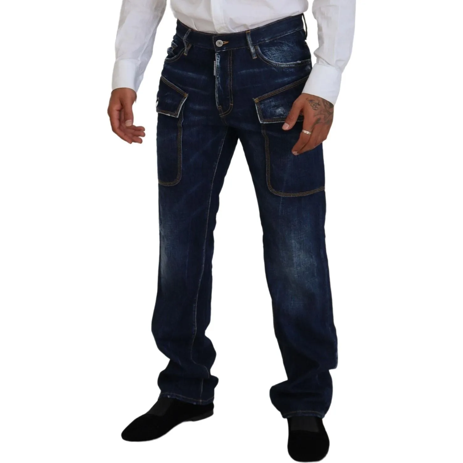 Dsquared² Blue Washed Cotton Cargo Casual Men Denim Jeans