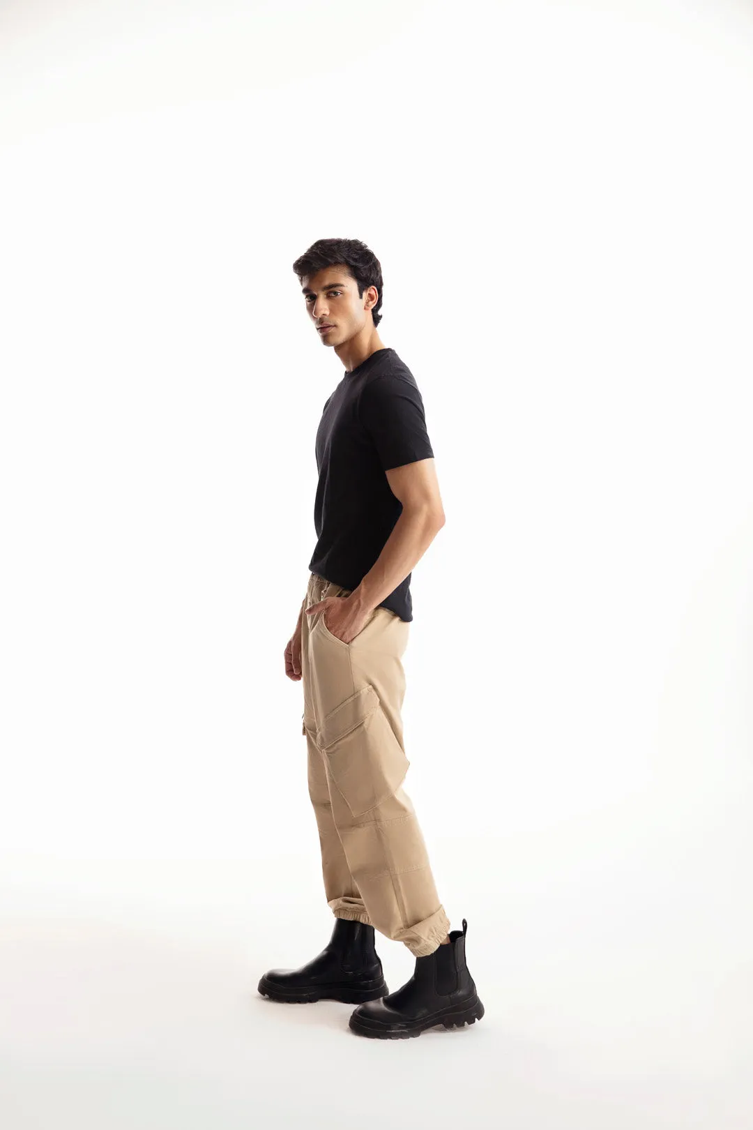 Dull Brown Cargo Pants With Rubber Tag