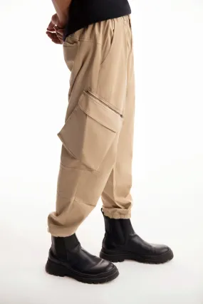 Dull Brown Cargo Pants With Rubber Tag