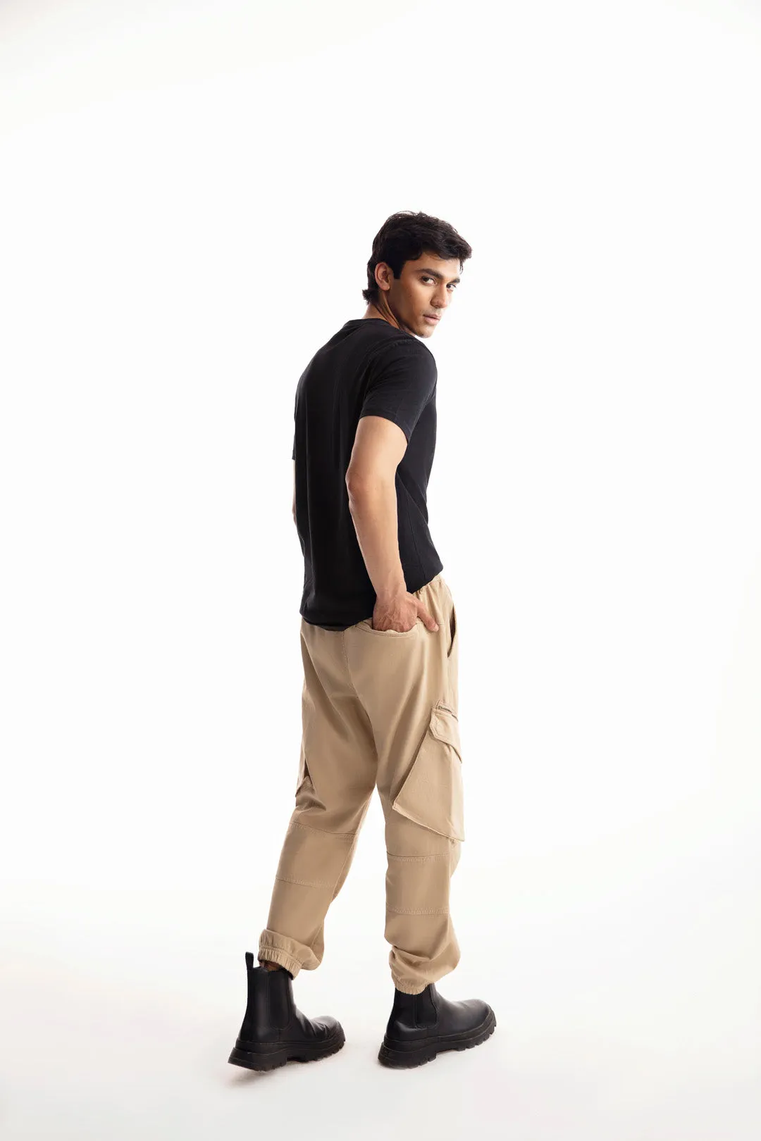 Dull Brown Cargo Pants With Rubber Tag