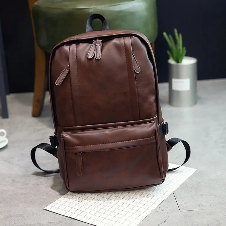 DUNNMALL Casual Men's Traveling Bag Trendy Men's Bag Backpack Student High School Student Bag PU Leather Fashion Korean Style Backpack