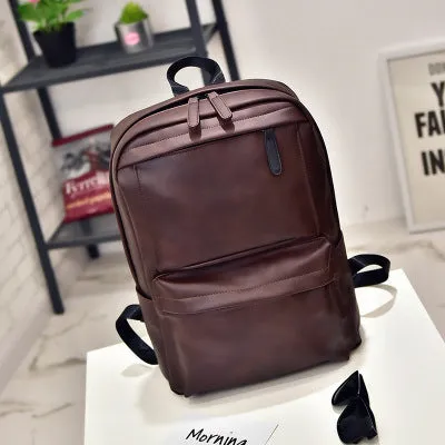 DUNNMALL Casual Men's Traveling Bag Trendy Men's Bag Backpack Student High School Student Bag PU Leather Fashion Korean Style Backpack