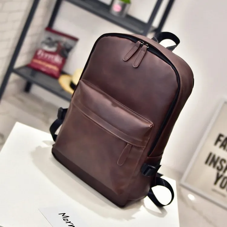 DUNNMALL Casual Men's Traveling Bag Trendy Men's Bag Backpack Student High School Student Bag PU Leather Fashion Korean Style Backpack