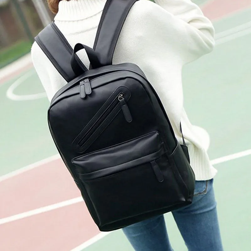 DUNNMALL Casual Men's Traveling Bag Trendy Men's Bag Backpack Student High School Student Bag PU Leather Fashion Korean Style Backpack