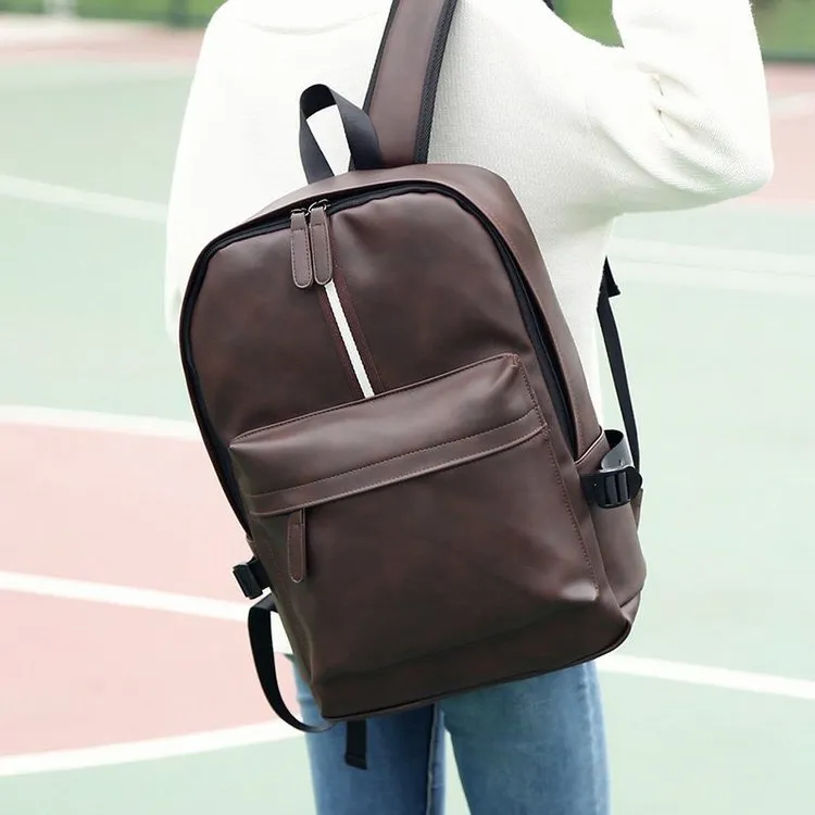 DUNNMALL Casual Men's Traveling Bag Trendy Men's Bag Backpack Student High School Student Bag PU Leather Fashion Korean Style Backpack