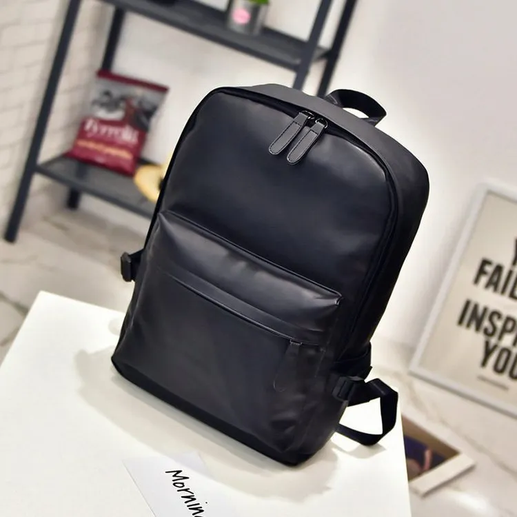 DUNNMALL Casual Men's Traveling Bag Trendy Men's Bag Backpack Student High School Student Bag PU Leather Fashion Korean Style Backpack