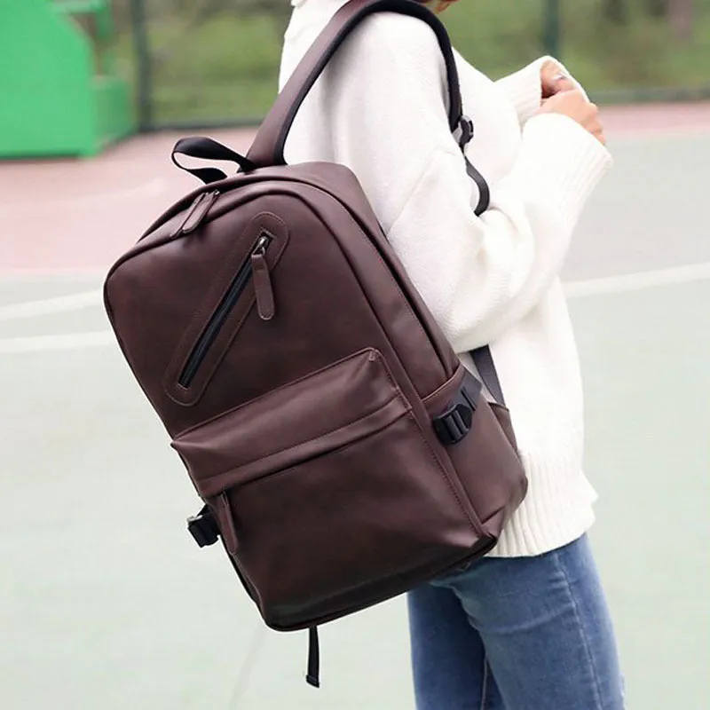 DUNNMALL Casual Men's Traveling Bag Trendy Men's Bag Backpack Student High School Student Bag PU Leather Fashion Korean Style Backpack