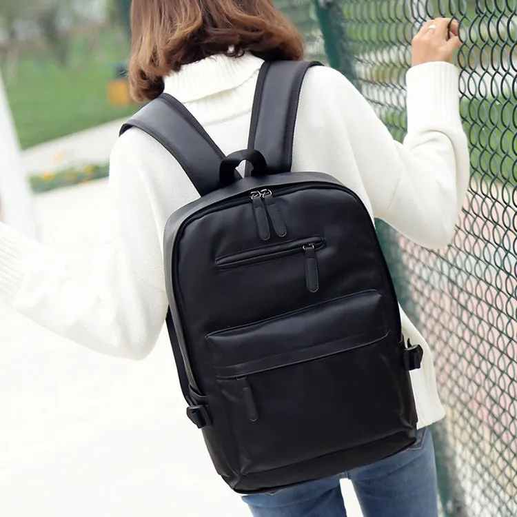 DUNNMALL Casual Men's Traveling Bag Trendy Men's Bag Backpack Student High School Student Bag PU Leather Fashion Korean Style Backpack