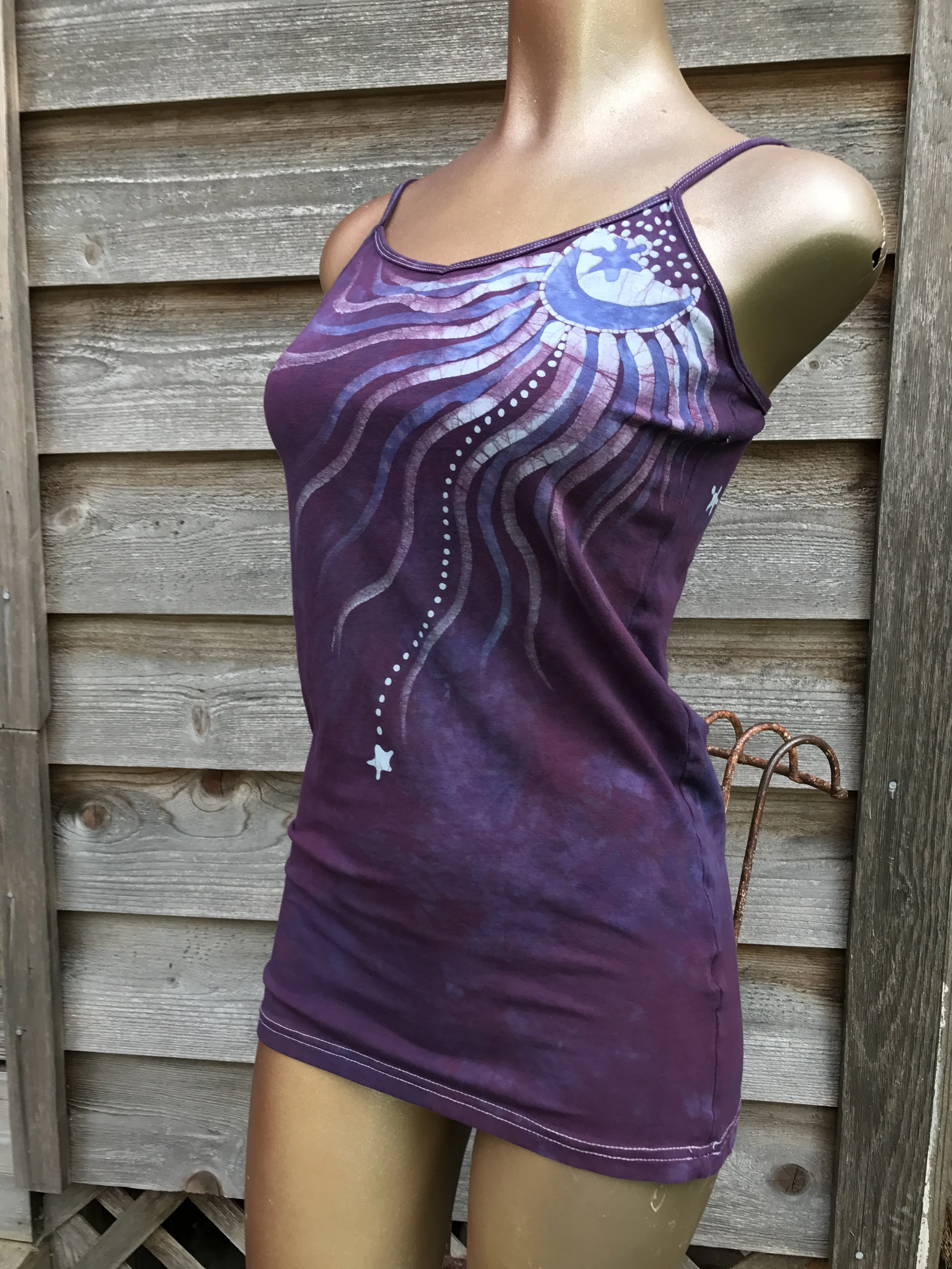 Eggplant Moonflower Stretchy Long Batik Camisole - Size Medium