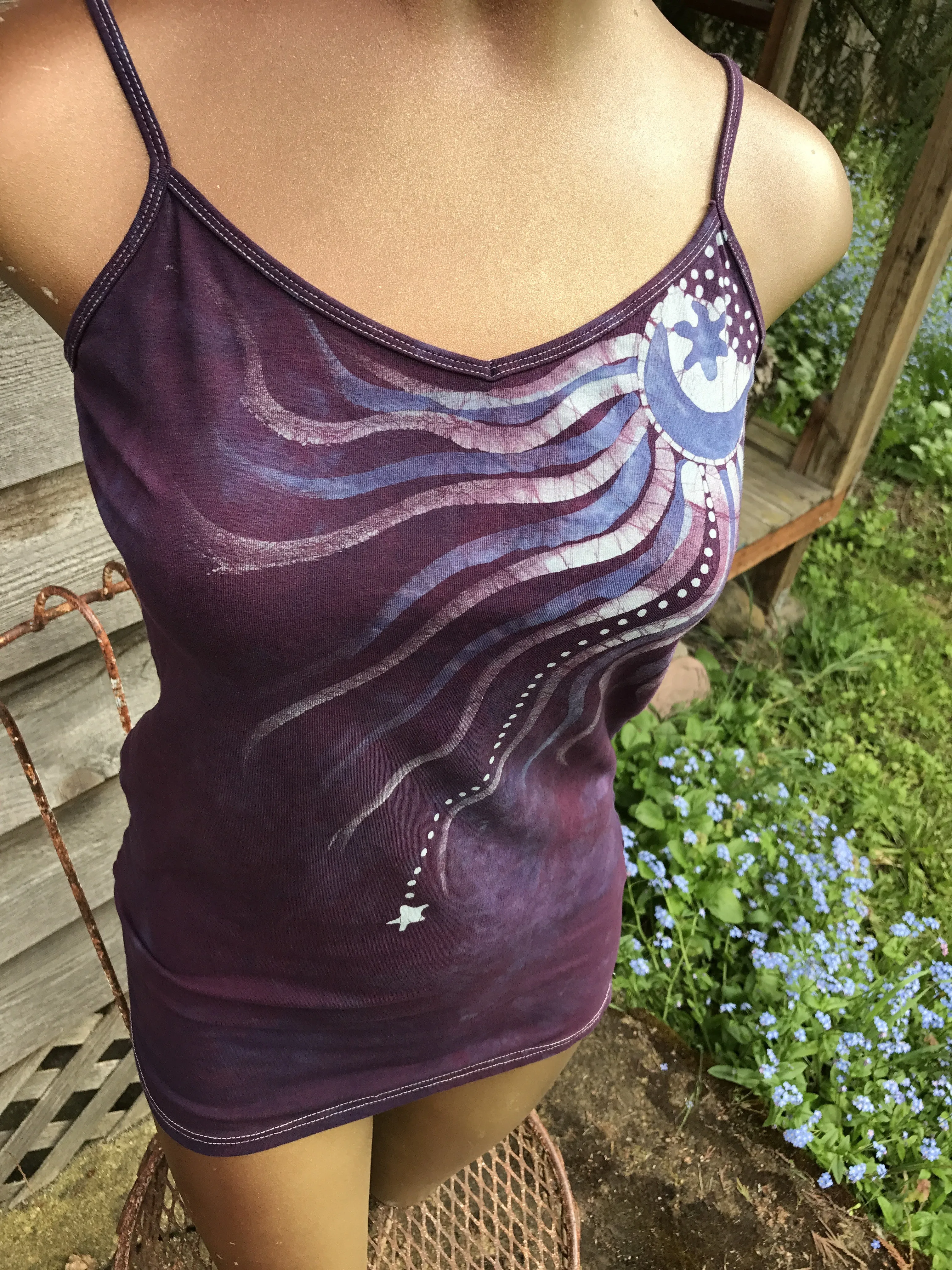 Eggplant Moonflower Stretchy Long Batik Camisole - Size Medium