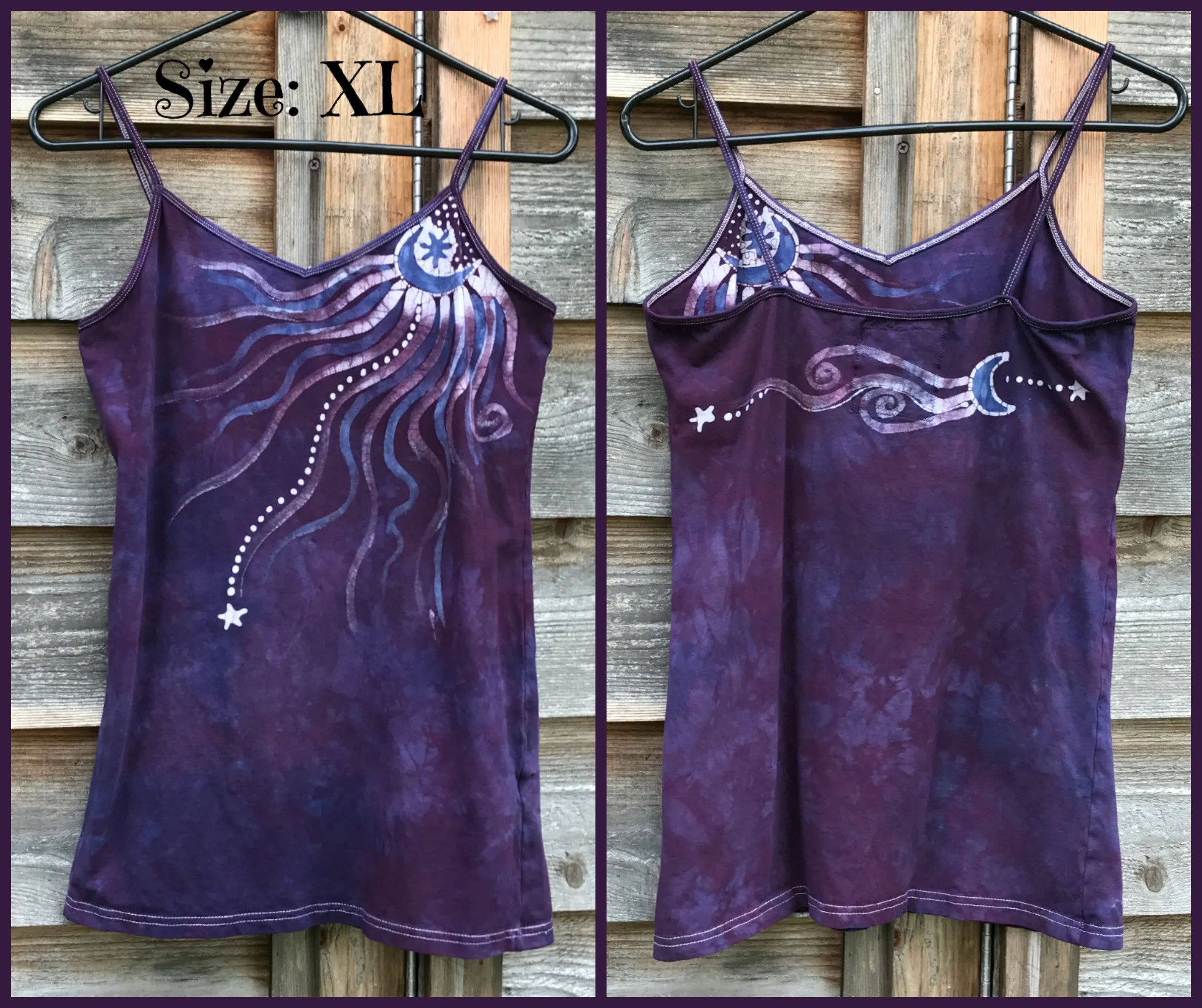 Eggplant Moonflower Stretchy Long Batik Camisole - Size Medium