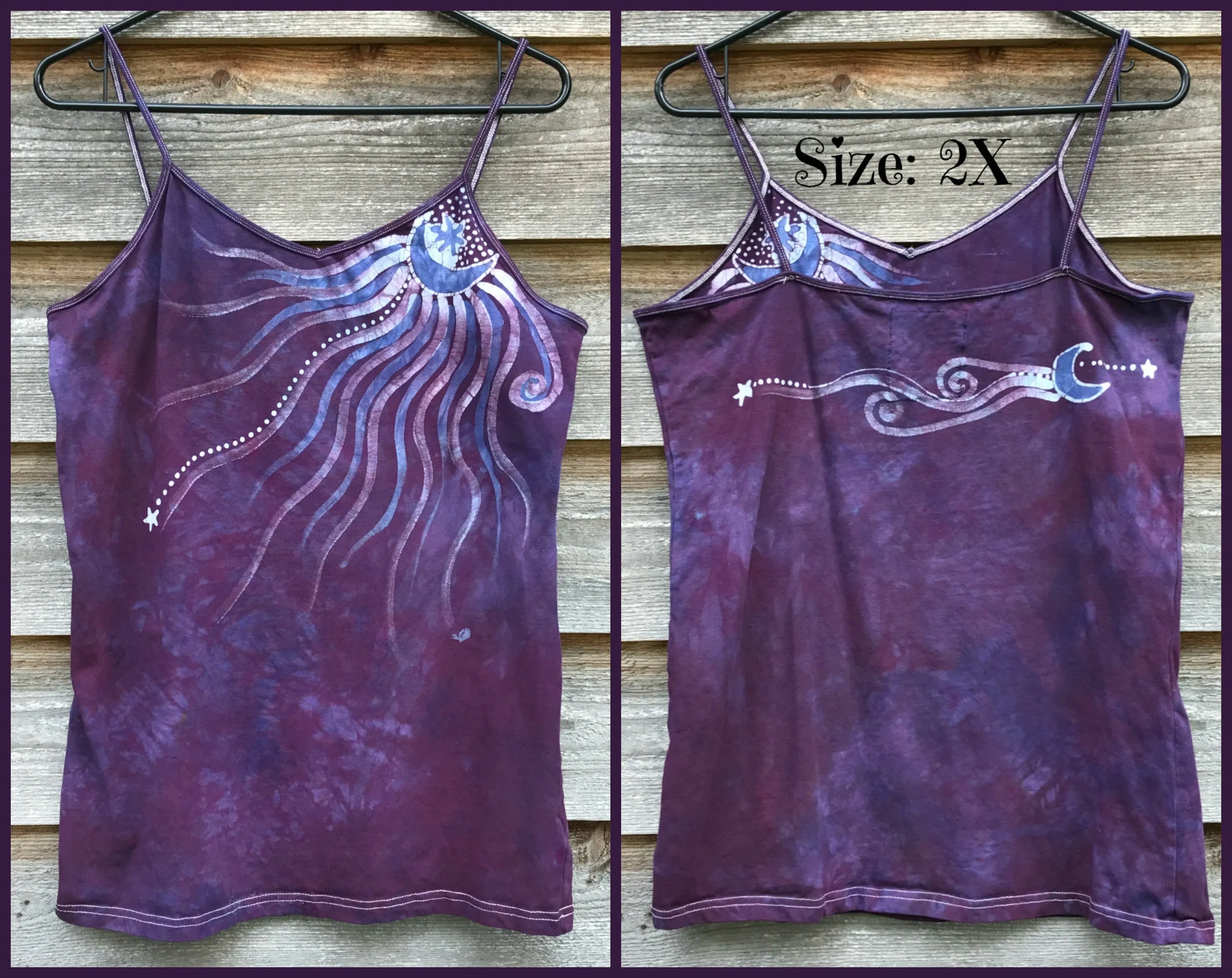 Eggplant Moonflower Stretchy Long Batik Camisole - Size Medium