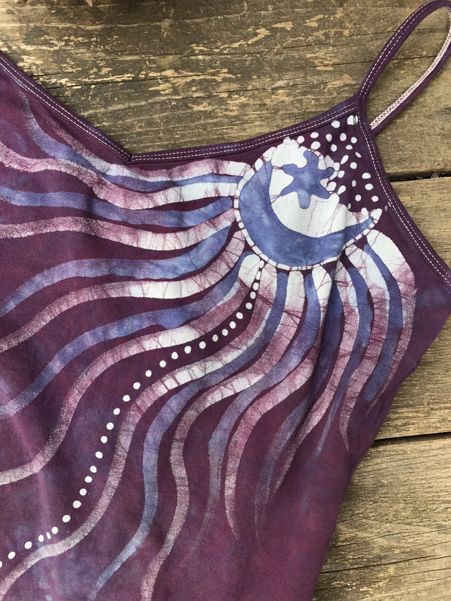 Eggplant Moonflower Stretchy Long Batik Camisole - Size Medium