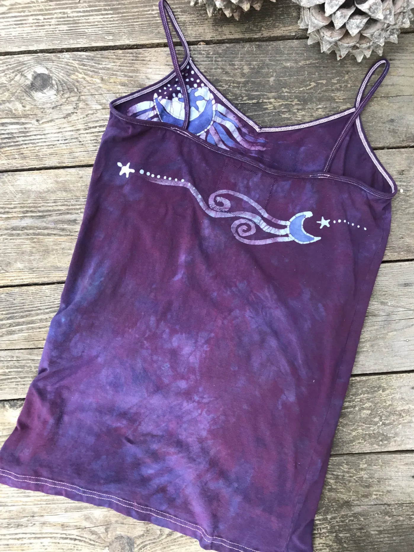 Eggplant Moonflower Stretchy Long Batik Camisole - Size Medium