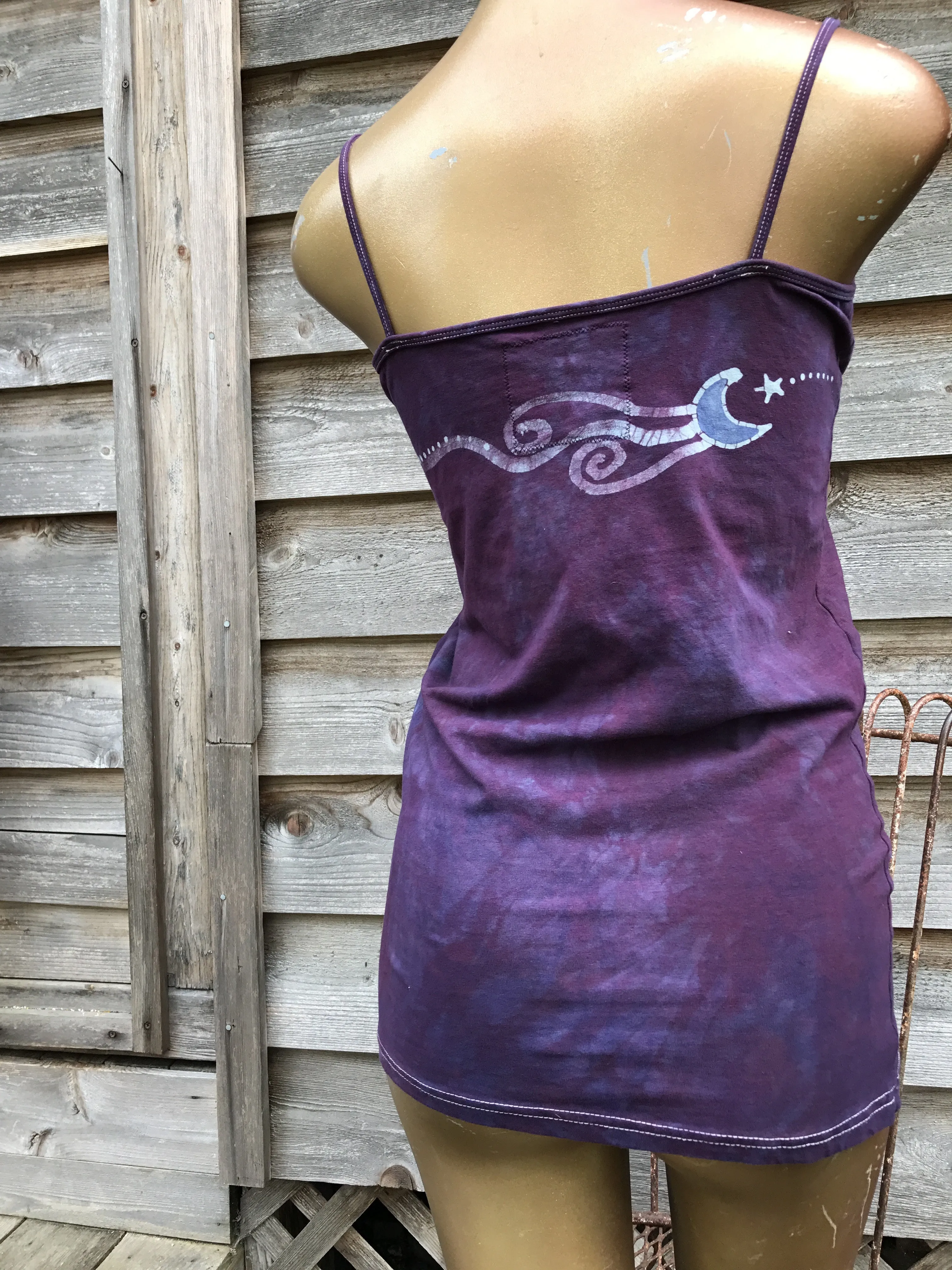 Eggplant Moonflower Stretchy Long Batik Camisole - Size Medium