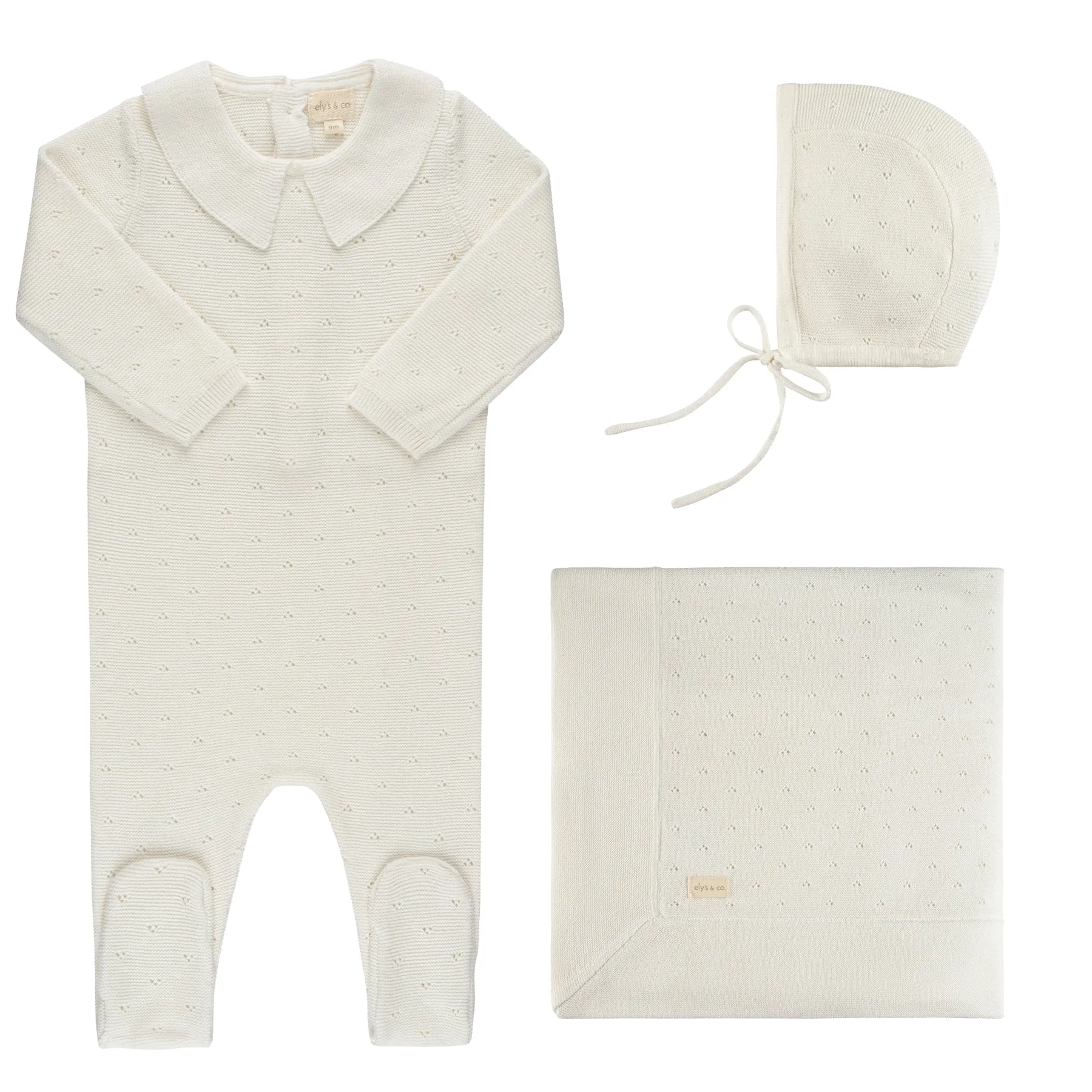 Ely's & Co. Pointelle Knit Footie & Hat Set