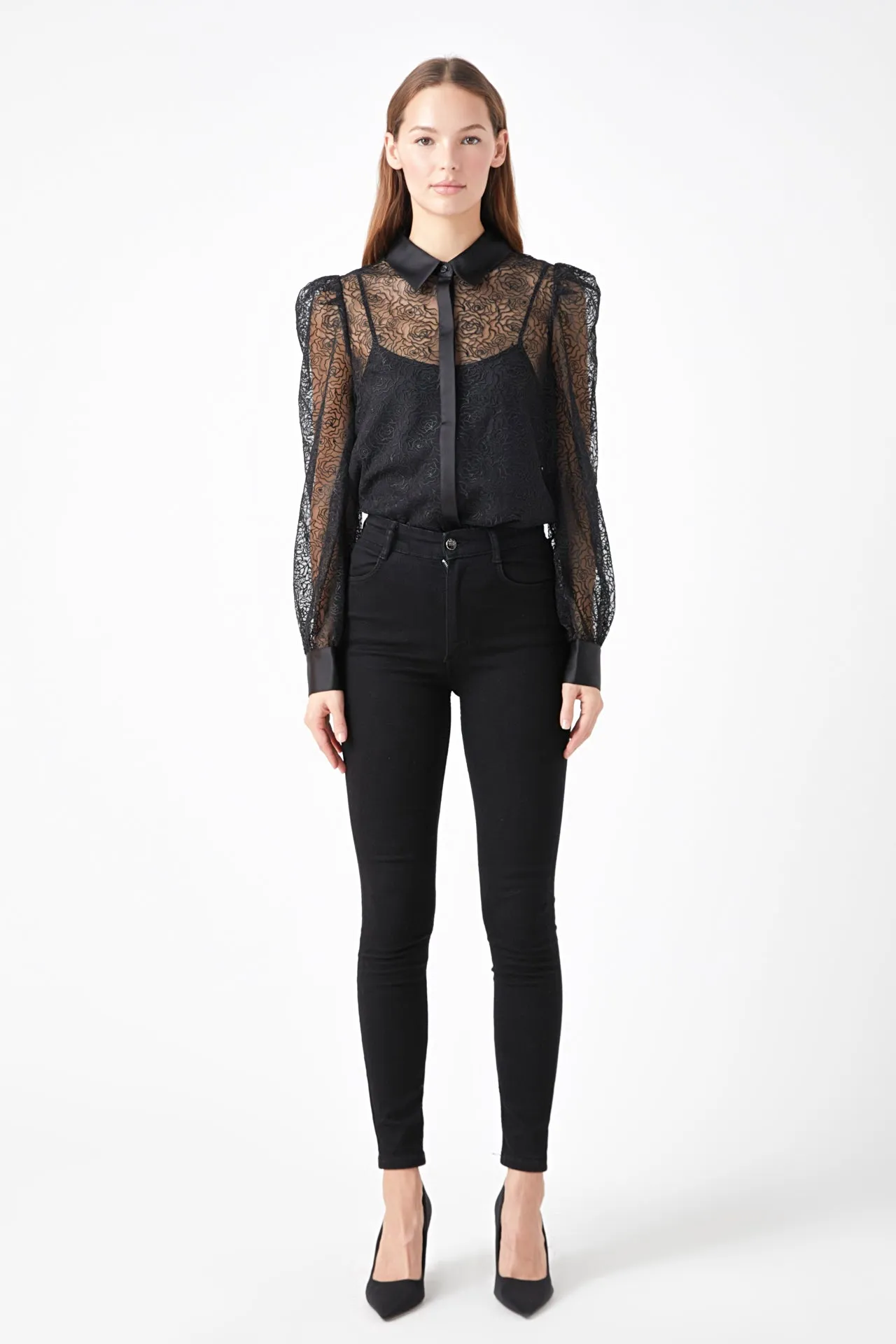 Embroidered Mesh See Through Blouse