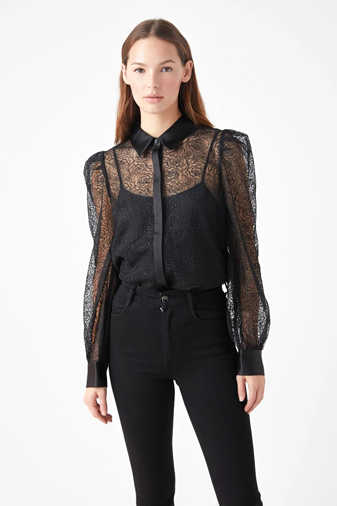 Endless Rose - Embroidered Mesh See Through Blouse