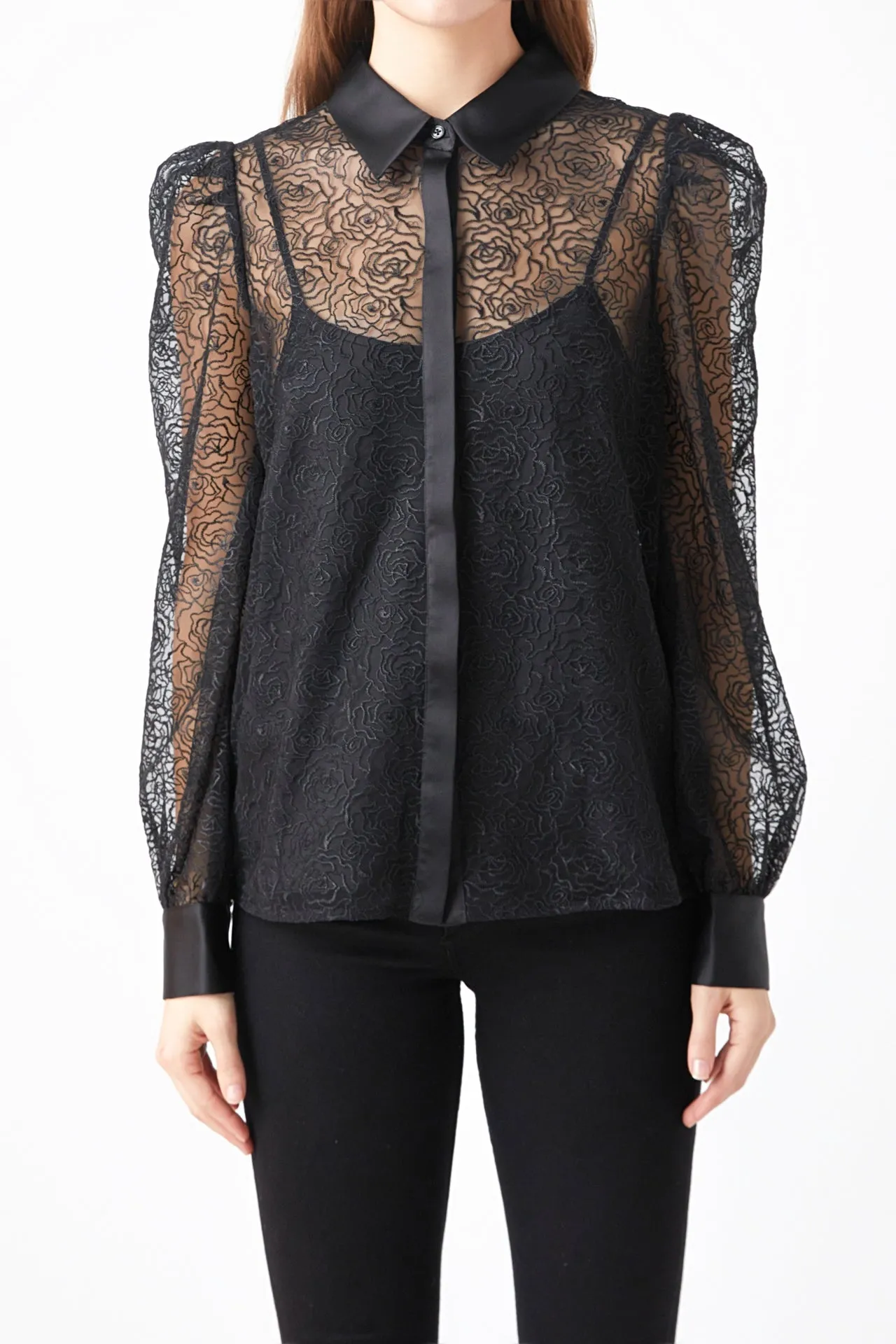 Endless Rose - Embroidered Mesh See Through Blouse