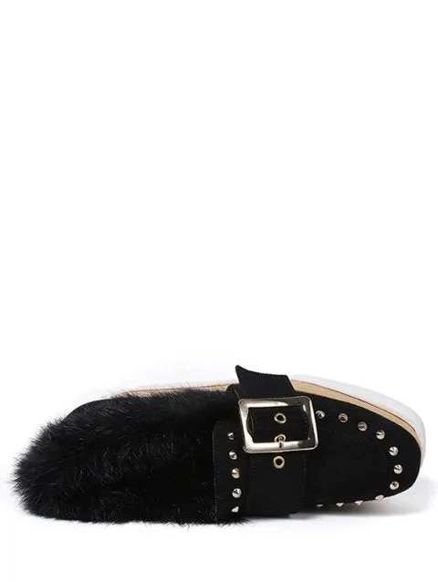 Fairy Tale Strap Platform Shoes with Faux Fur Trim