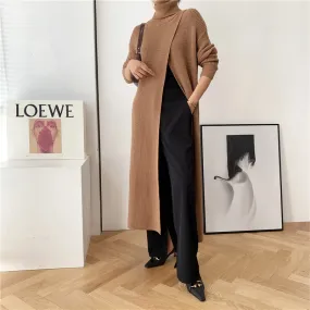 Fashionkova long sweater dress outfit  Goddess Style Long Knitted Turtleneck Sweater Long Skirt Pullover Bottoming Split Slim Fit