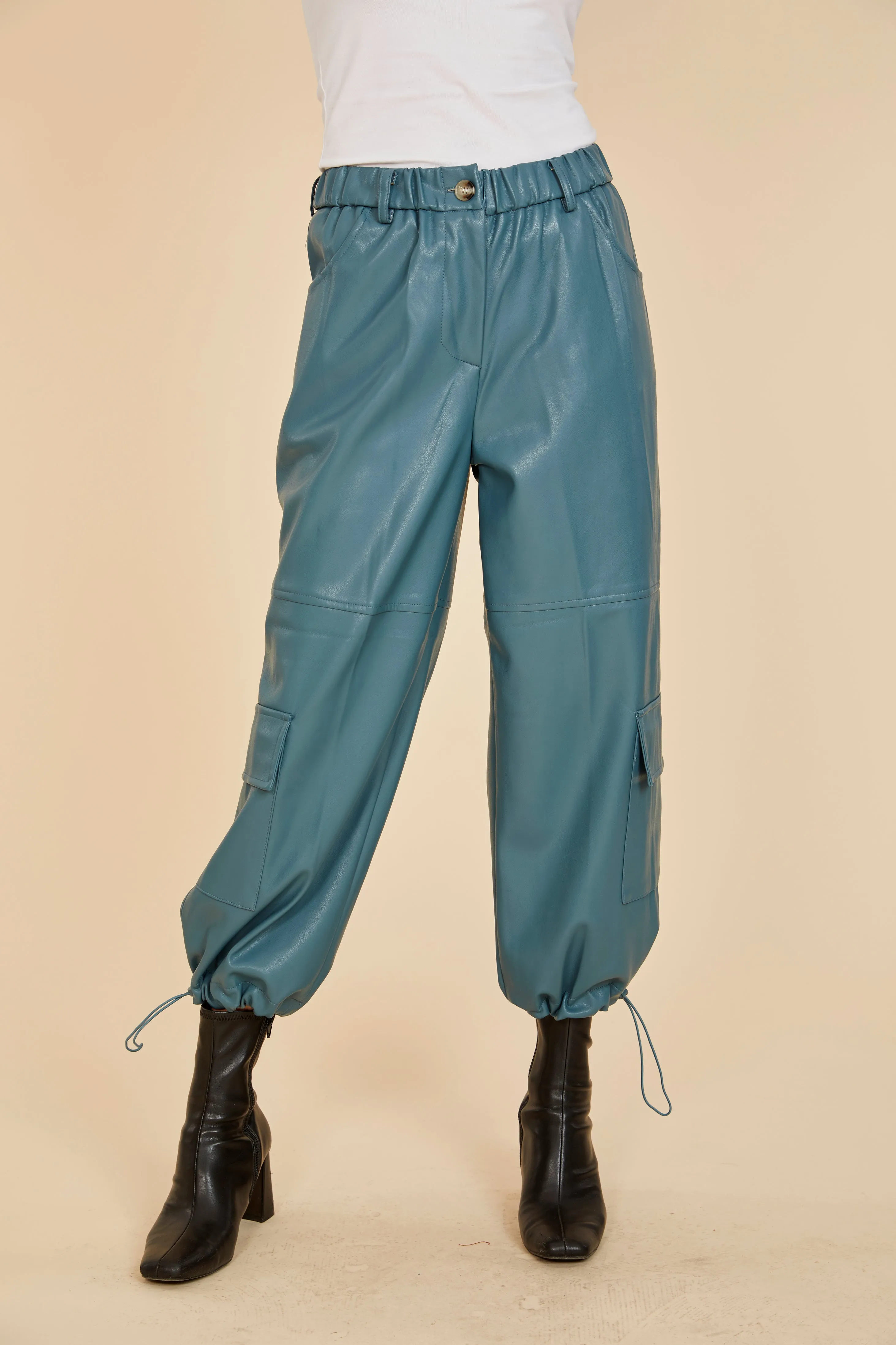 Faux Leather Cargo Pants